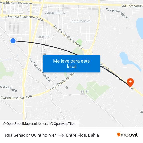 Rua Senador Quintino, 944 to Entre Rios, Bahia map