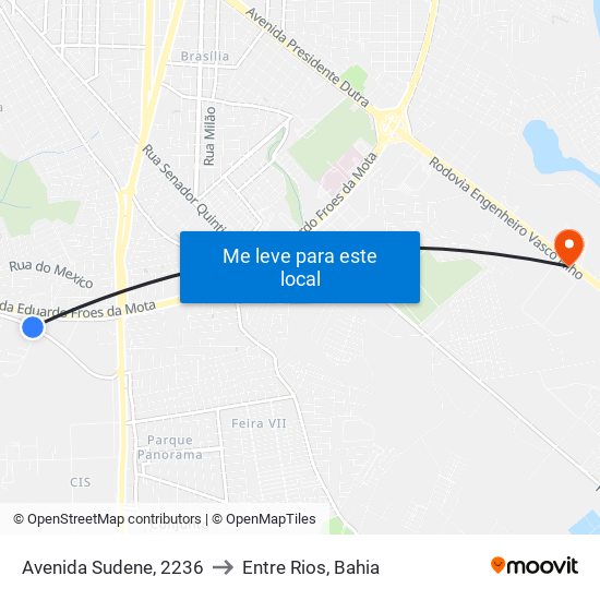 Avenida Sudene, 2236 to Entre Rios, Bahia map
