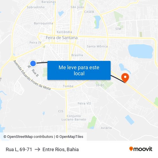 Rua L, 69-71 to Entre Rios, Bahia map