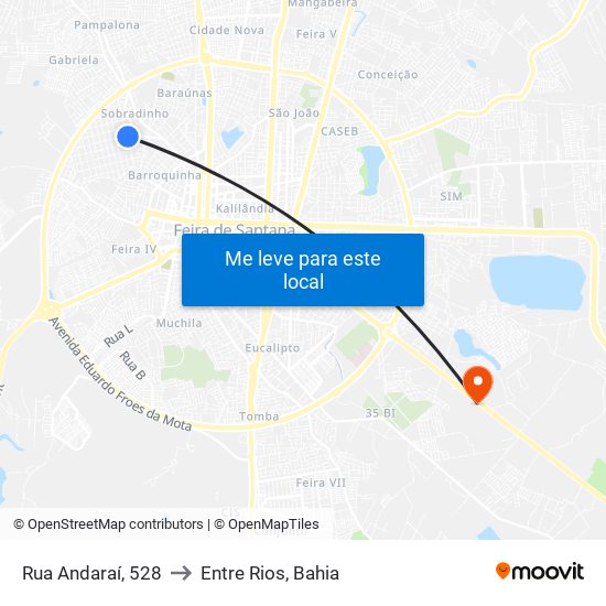 Rua Andaraí, 528 to Entre Rios, Bahia map