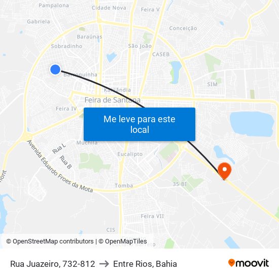 Rua Juazeiro, 732-812 to Entre Rios, Bahia map
