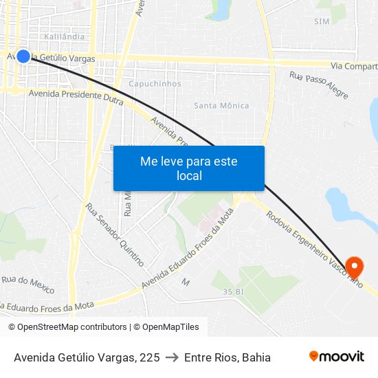 Avenida Getúlio Vargas, 225 to Entre Rios, Bahia map