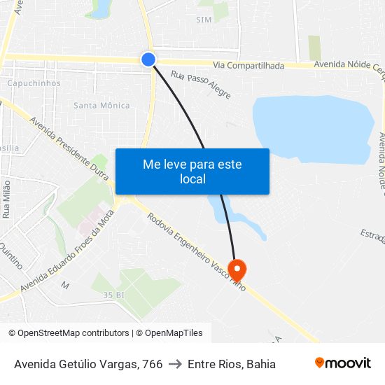 Avenida Getúlio Vargas, 766 to Entre Rios, Bahia map