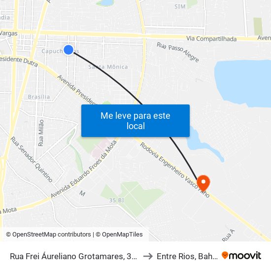 Rua Frei Áureliano Grotamares, 310 to Entre Rios, Bahia map