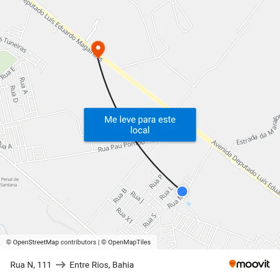 Rua N, 111 to Entre Rios, Bahia map