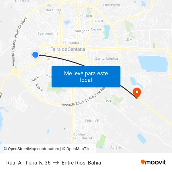 Rua. A - Feira Iv, 36 to Entre Rios, Bahia map