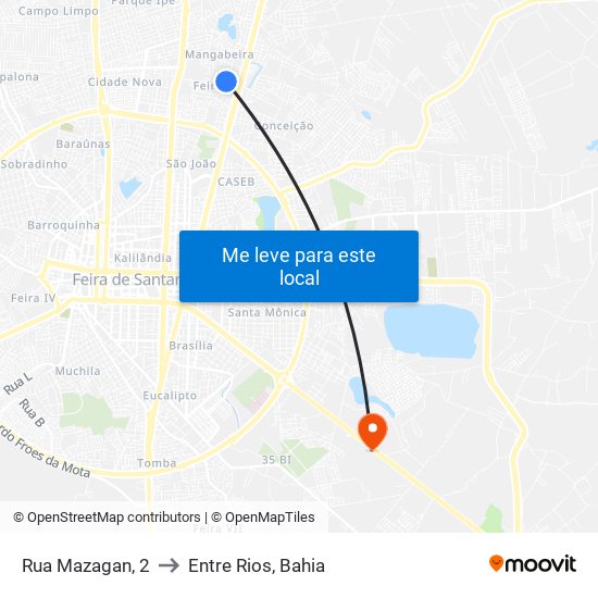 Rua Mazagan, 2 to Entre Rios, Bahia map