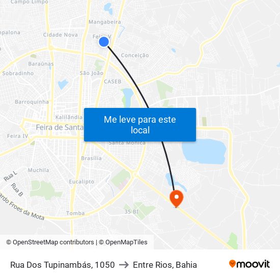 Rua Dos Tupinambás, 1050 to Entre Rios, Bahia map