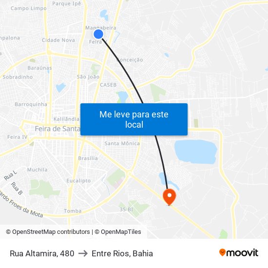 Rua Altamira, 480 to Entre Rios, Bahia map