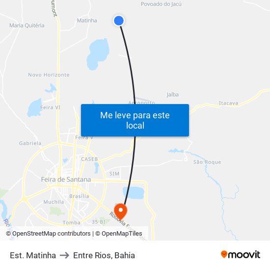 Est. Matinha to Entre Rios, Bahia map