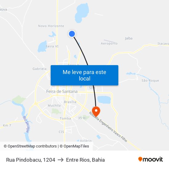 Rua Pindobacu, 1204 to Entre Rios, Bahia map