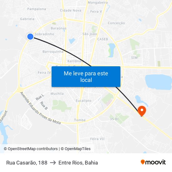 Rua Casarão, 188 to Entre Rios, Bahia map