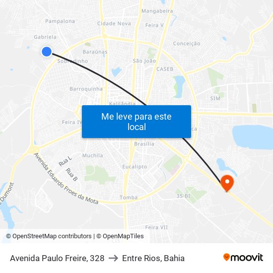 Avenida Paulo Freire, 328 to Entre Rios, Bahia map