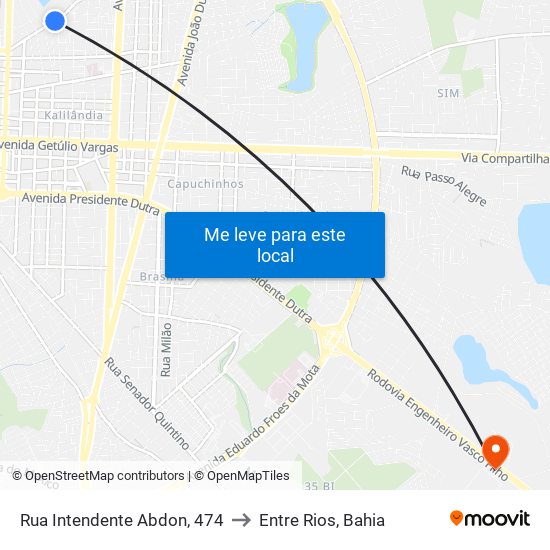 Rua Intendente Abdon, 474 to Entre Rios, Bahia map