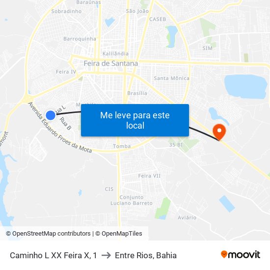 Caminho L XX Feira X, 1 to Entre Rios, Bahia map