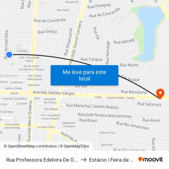 Rua Professora Edelvira De Oliveira, 90a to Estácio | Feira de Santana map