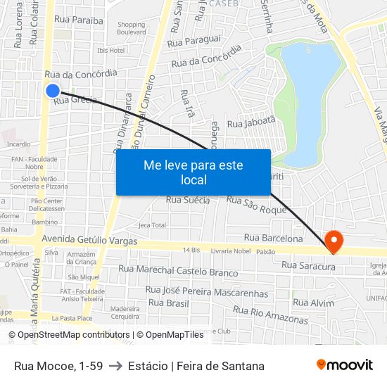 Rua Mocoe, 1-59 to Estácio | Feira de Santana map