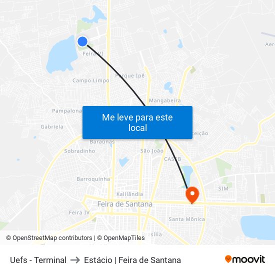 Uefs - Terminal to Estácio | Feira de Santana map