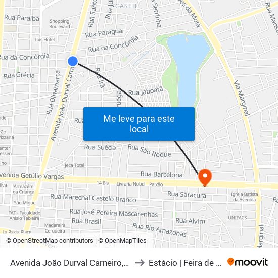 Avenida João Durval Carneiro, 3074-3100 to Estácio | Feira de Santana map