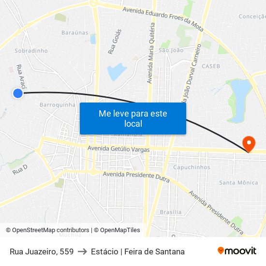 Rua Juazeiro, 559 to Estácio | Feira de Santana map