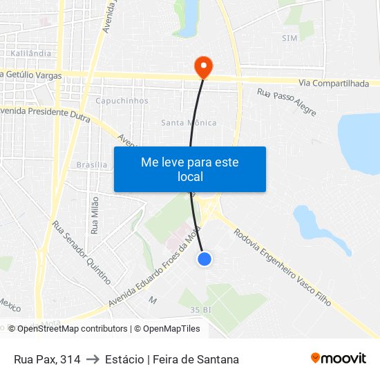 Rua Pax, 314 to Estácio | Feira de Santana map