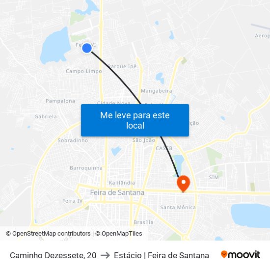 Caminho Dezessete, 20 to Estácio | Feira de Santana map