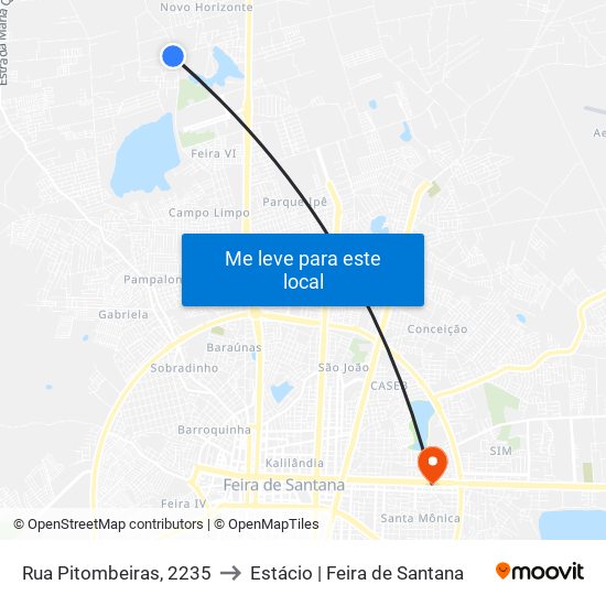 Rua Pitombeiras, 2235 to Estácio | Feira de Santana map