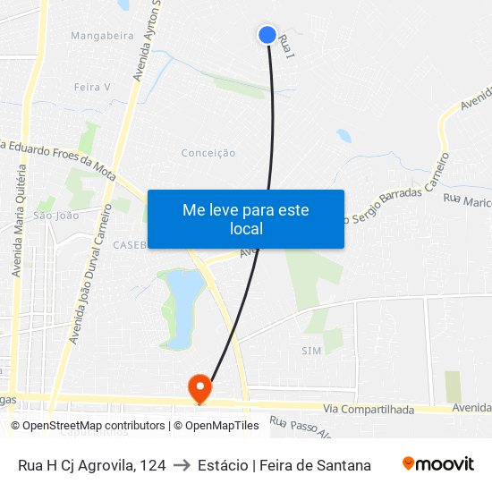 Rua H Cj Agrovila, 124 to Estácio | Feira de Santana map