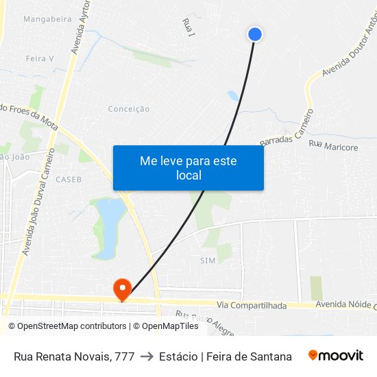 Rua Renata Novais, 777 to Estácio | Feira de Santana map