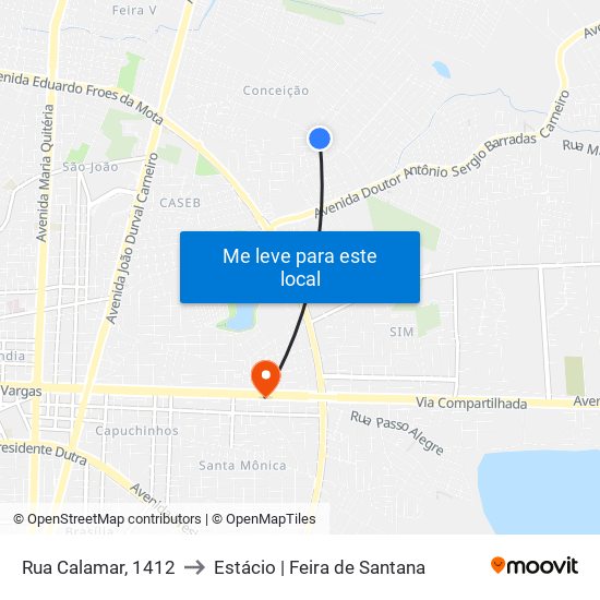 Rua Calamar, 1412 to Estácio | Feira de Santana map