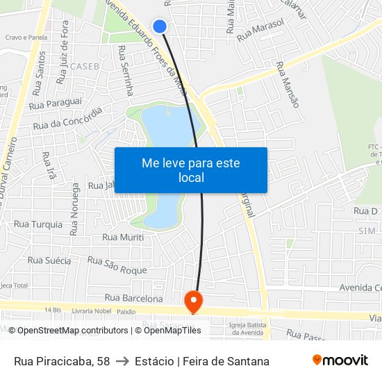 Rua Piracicaba, 58 to Estácio | Feira de Santana map