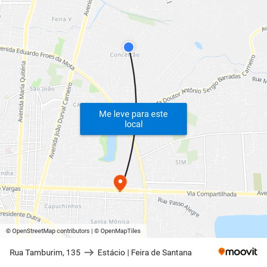 Rua Tamburim, 135 to Estácio | Feira de Santana map