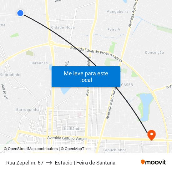 Rua Zepelim, 67 to Estácio | Feira de Santana map