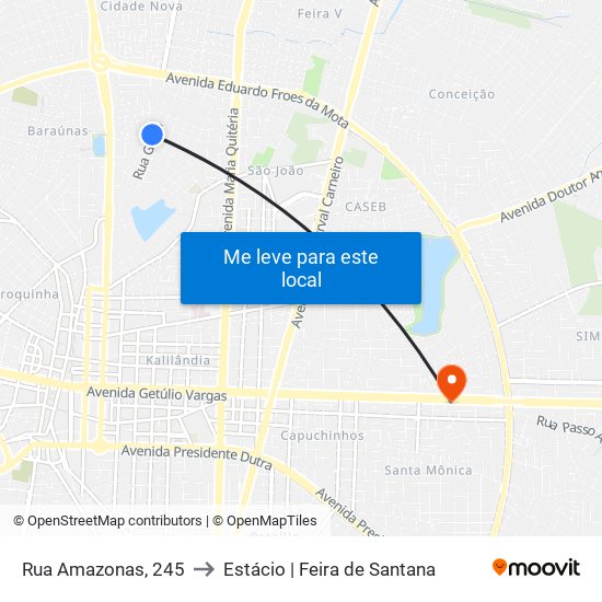 Rua Amazonas, 245 to Estácio | Feira de Santana map