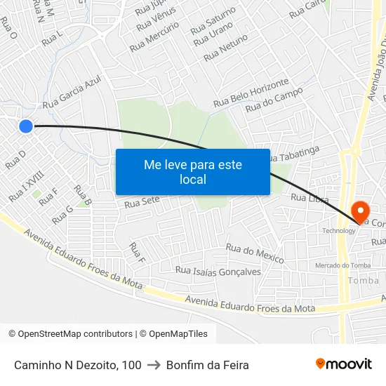 Caminho N Dezoito, 100 to Bonfim da Feira map