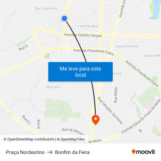 Praça Nordestino to Bonfim da Feira map
