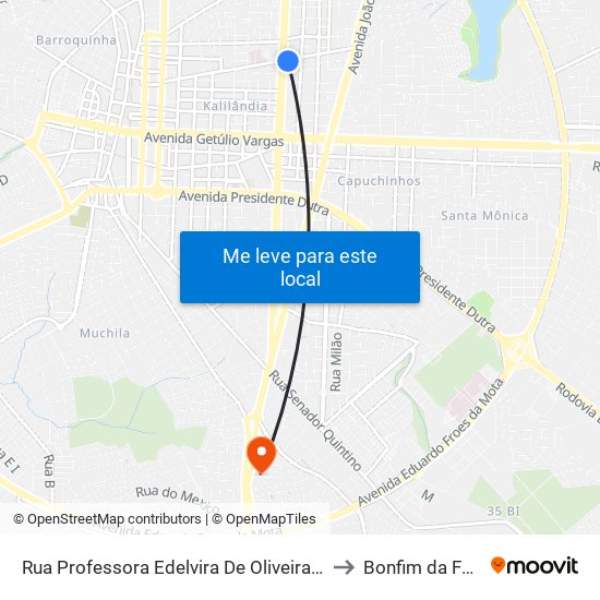 Rua Professora Edelvira De Oliveira, 408 to Bonfim da Feira map