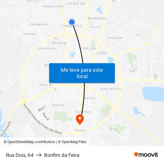 Rua Dois, 64 to Bonfim da Feira map