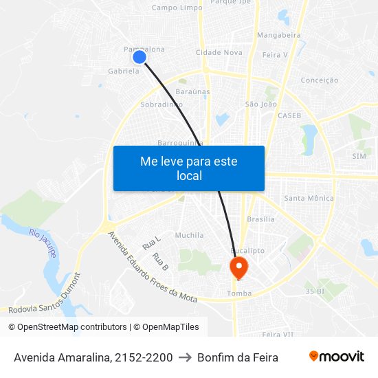 Avenida Amaralina, 2152-2200 to Bonfim da Feira map