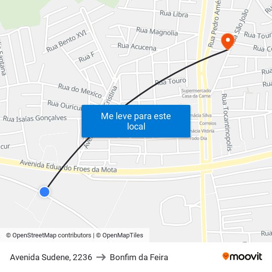 Avenida Sudene, 2236 to Bonfim da Feira map