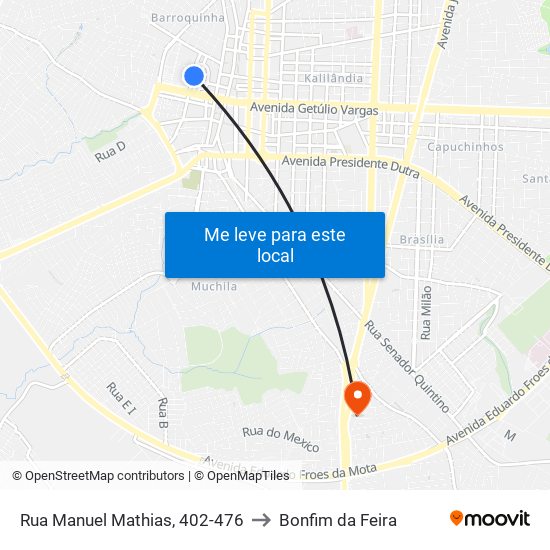Rua Manuel Mathias, 402-476 to Bonfim da Feira map