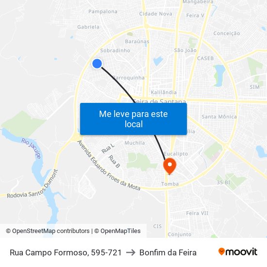 Rua Campo Formoso, 595-721 to Bonfim da Feira map