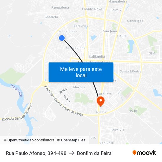 Rua Paulo Afonso, 394-498 to Bonfim da Feira map