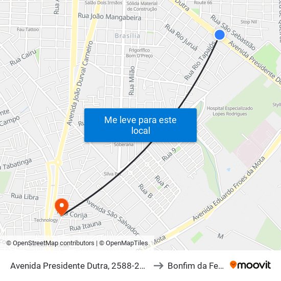 Avenida Presidente Dutra, 2588-2636 to Bonfim da Feira map