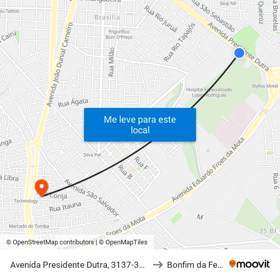 Avenida Presidente Dutra, 3137-3161 to Bonfim da Feira map