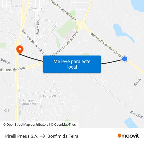 Pirelli Pneus S.A. to Bonfim da Feira map