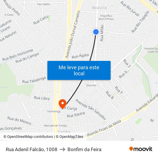 Rua Adenil Falcão, 1008 to Bonfim da Feira map