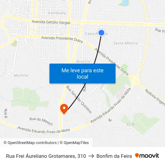 Rua Frei Áureliano Grotamares, 310 to Bonfim da Feira map