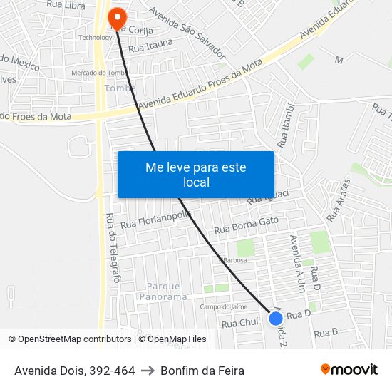 Avenida Dois, 392-464 to Bonfim da Feira map