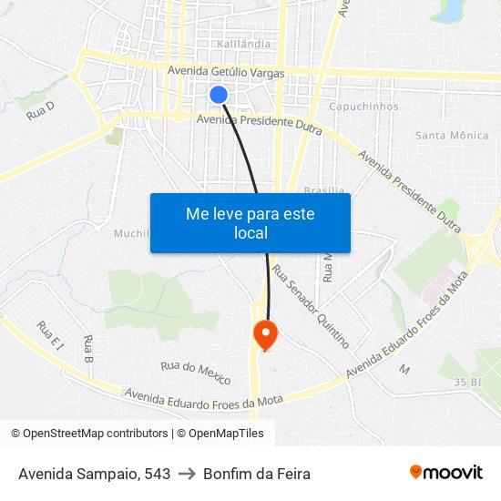 Avenida Sampaio, 543 to Bonfim da Feira map